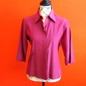 Esprit de Corps Pink Iridescent Button Down 3/4 Sleeve Dress Shirt Size S